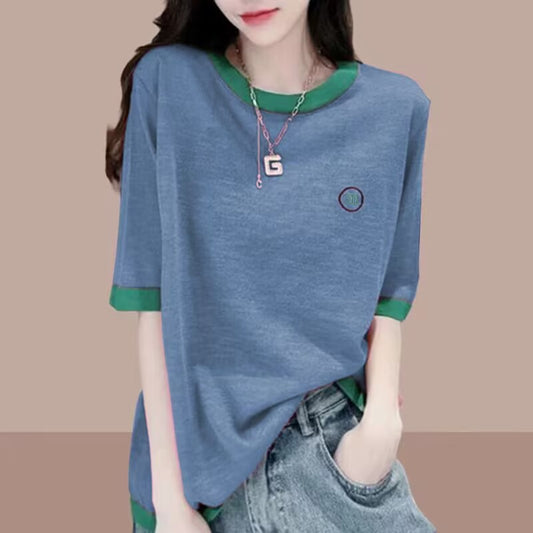 Women's Relaxed Fit Contrast Neck Tee