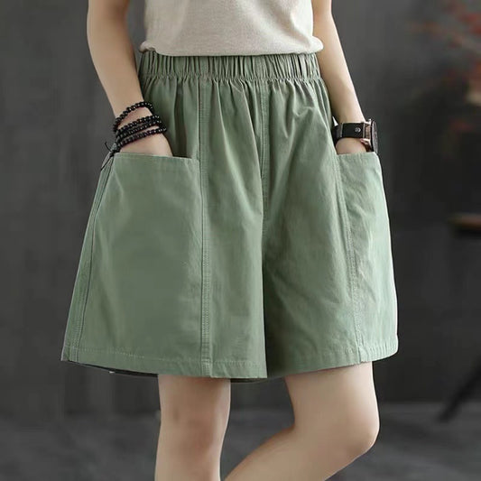 Casual High-Waist Elastic Pocket Shorts – Summer Comfort for Women