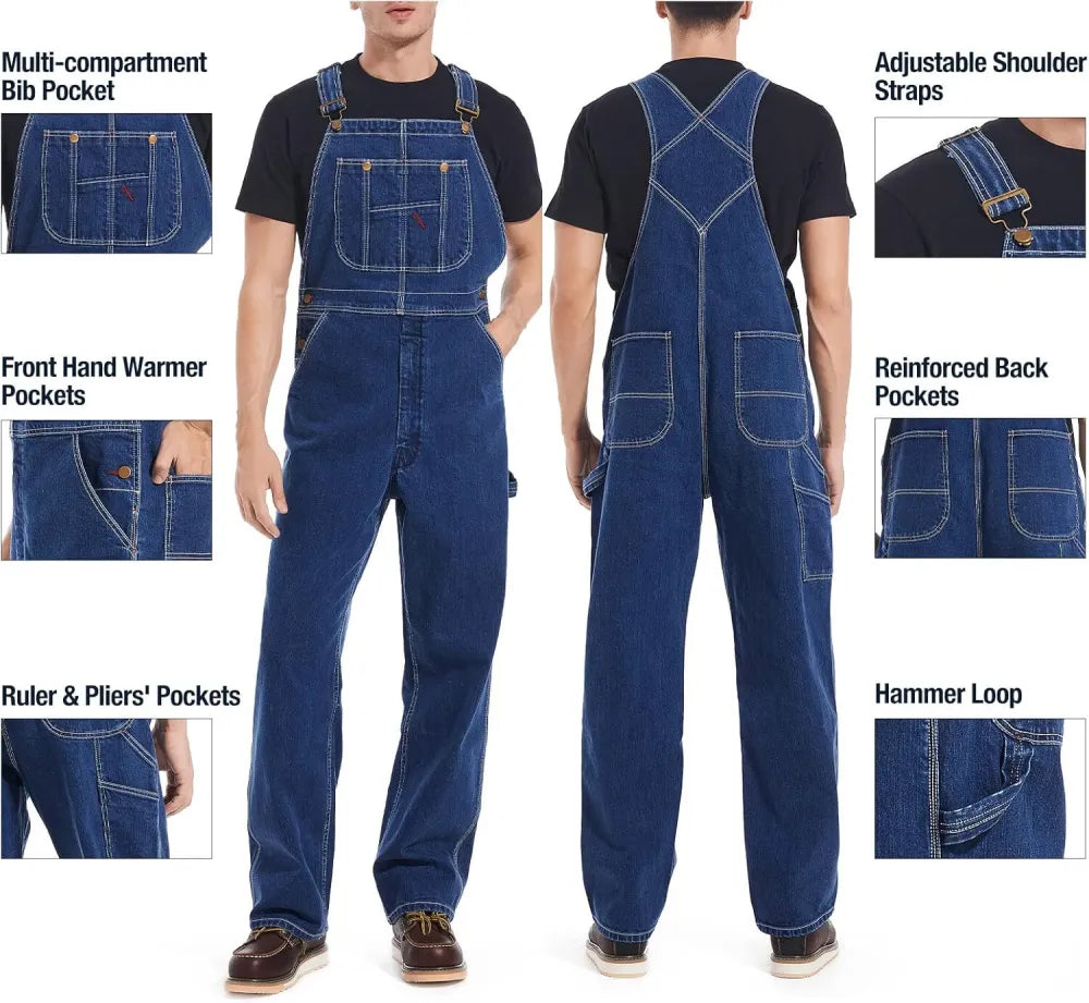 🔥Last Day Promotion🔥Men's Denim Bib Overalls, Workwear with Adjustable Straps and Convenient Tool Pockets