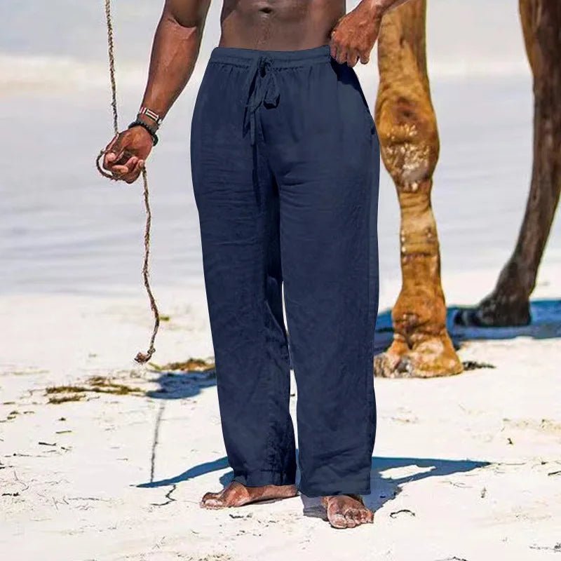 Casual Loose Cotton Linen Men Pants Summer Male High Elastic Waist Wide Leg Sand Holiday Beachwear Straight Full Trousers