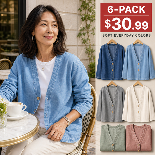 Women's Relaxed Denim-Look Button Cardigan Jacket