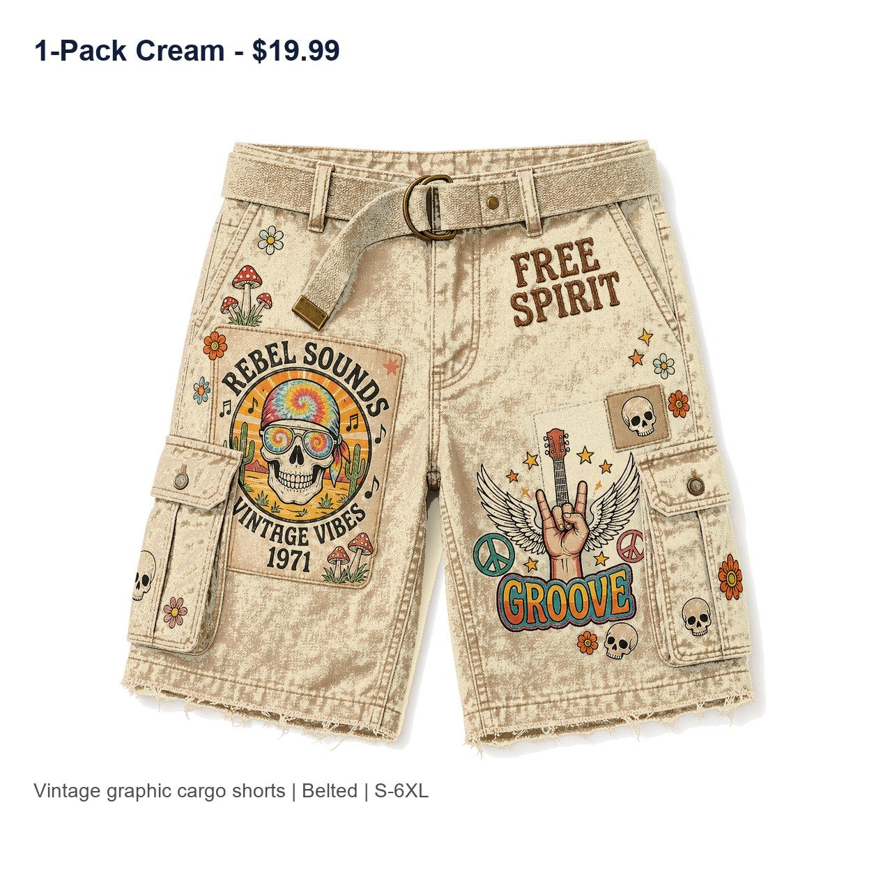 CLEARANCE SALE - Men's Vintage Graphic Cargo Shorts - 14 Colors & Bundle Deals