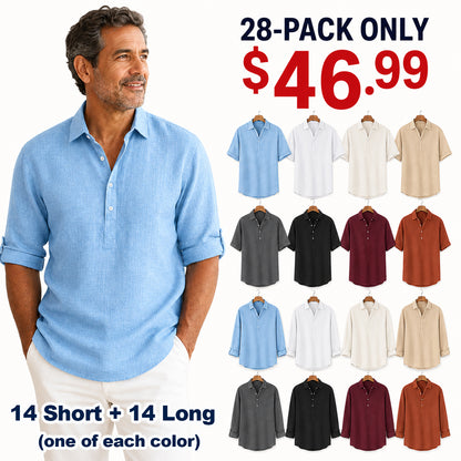 ⏰Clearance Sale⚡28-Pack Only $46.99⚡Men’s Relaxed-Fit Linen Shirt – Short & Long Sleeve