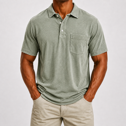 ☀️Limited Deal 8-Pack Men's Washed Cotton Blend Pocket Polo Shirts, Lightweight Breathable 3-Button Relaxed Fit