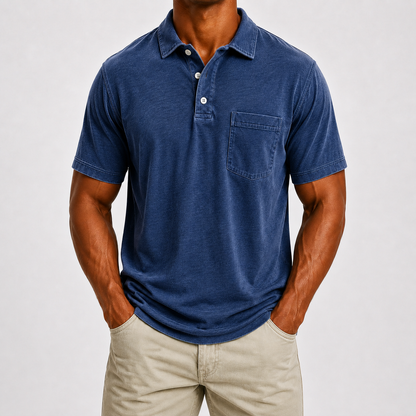 ☀️Limited Deal 8-Pack Men's Washed Cotton Blend Pocket Polo Shirts, Lightweight Breathable 3-Button Relaxed Fit