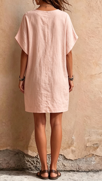 Pack & Save 8-Pack Women's Linen-Feel V-Neck Pocket Mini Dresses, Relaxed Batwing Sleeve Casual Fit