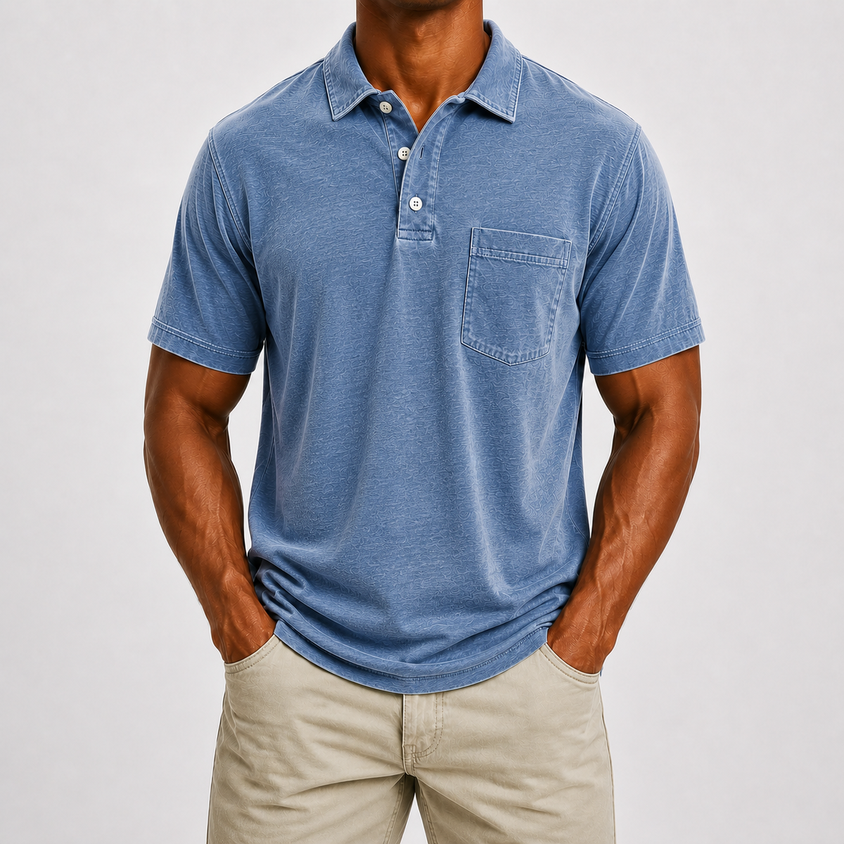 ☀️Limited Deal 8-Pack Men's Washed Cotton Blend Pocket Polo Shirts, Lightweight Breathable 3-Button Relaxed Fit