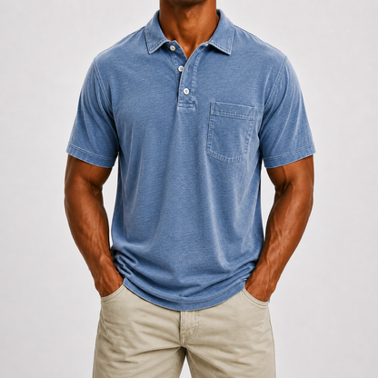 ☀️Limited Deal 8-Pack Men's Washed Cotton Blend Pocket Polo Shirts, Lightweight Breathable 3-Button Relaxed Fit