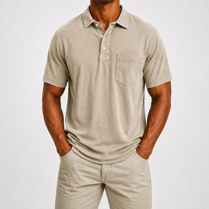 ☀️Limited Deal 8-Pack Men's Washed Cotton Blend Pocket Polo Shirts, Lightweight Breathable 3-Button Relaxed Fit