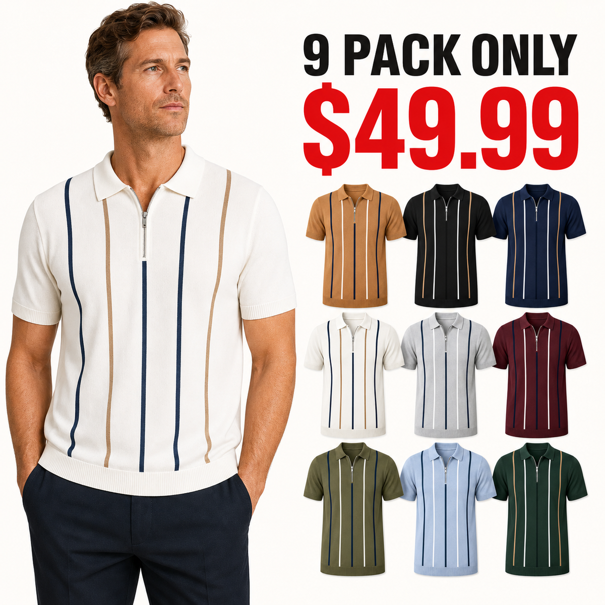 🔥CLEARANCE SALE🔥 Men's Knit Half-Zip Polo Shirt