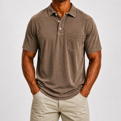 ☀️Limited Deal 8-Pack Men's Washed Cotton Blend Pocket Polo Shirts, Lightweight Breathable 3-Button Relaxed Fit