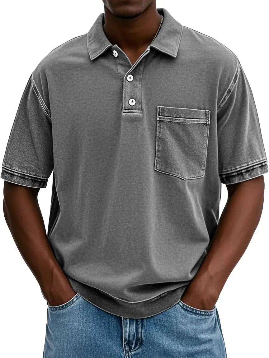 Clearance Sale⚡20-Pack Only $32.99⚡Men's Retro Distressed Lapel Short-sleeved Pocket Polo Shirt