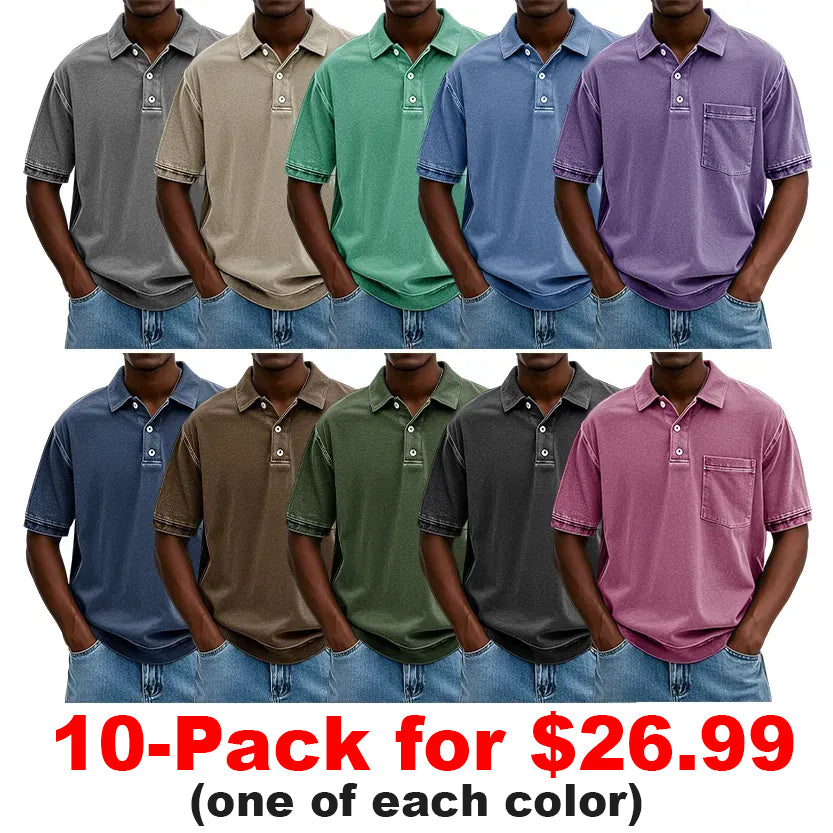 Clearance Sale⚡20-Pack Only $32.99⚡Men's Retro Distressed Lapel Short-sleeved Pocket Polo Shirt