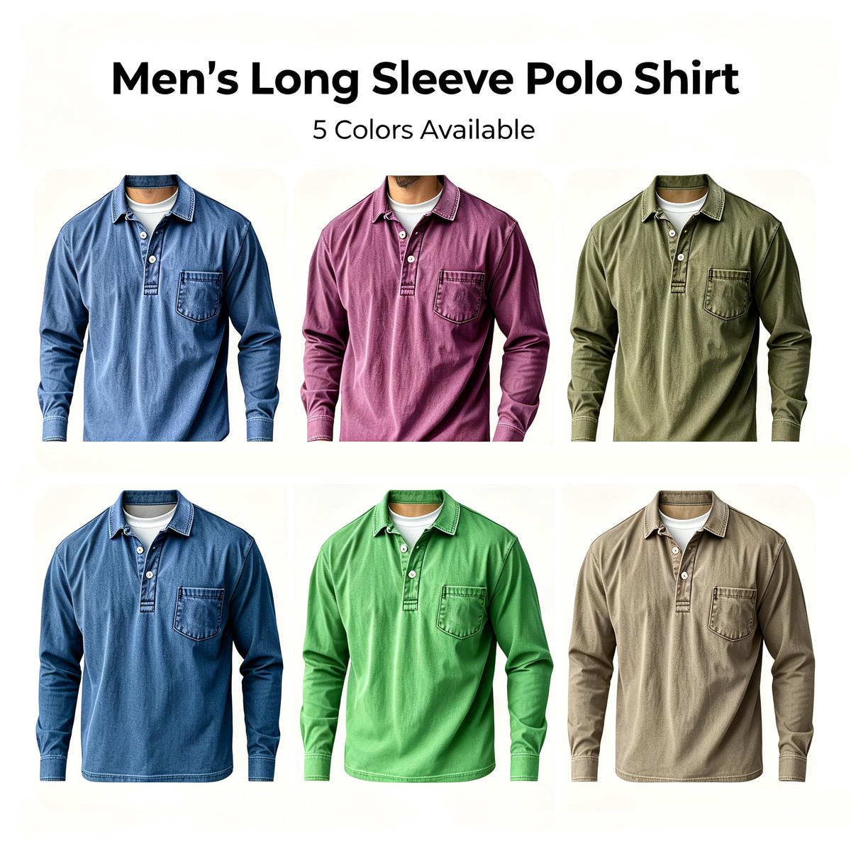 ⏰WAREHOUSE CLEARANCE⚡10 Pack for $32.99⚡Men’s Washed Long Sleeve Polo Shirt with Chest Pocket