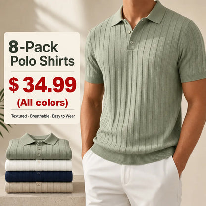 FINAL SALE⚡8 Packs for $34.99⚡- Men’s Textured Short Sleeve Knit Polo Shirt