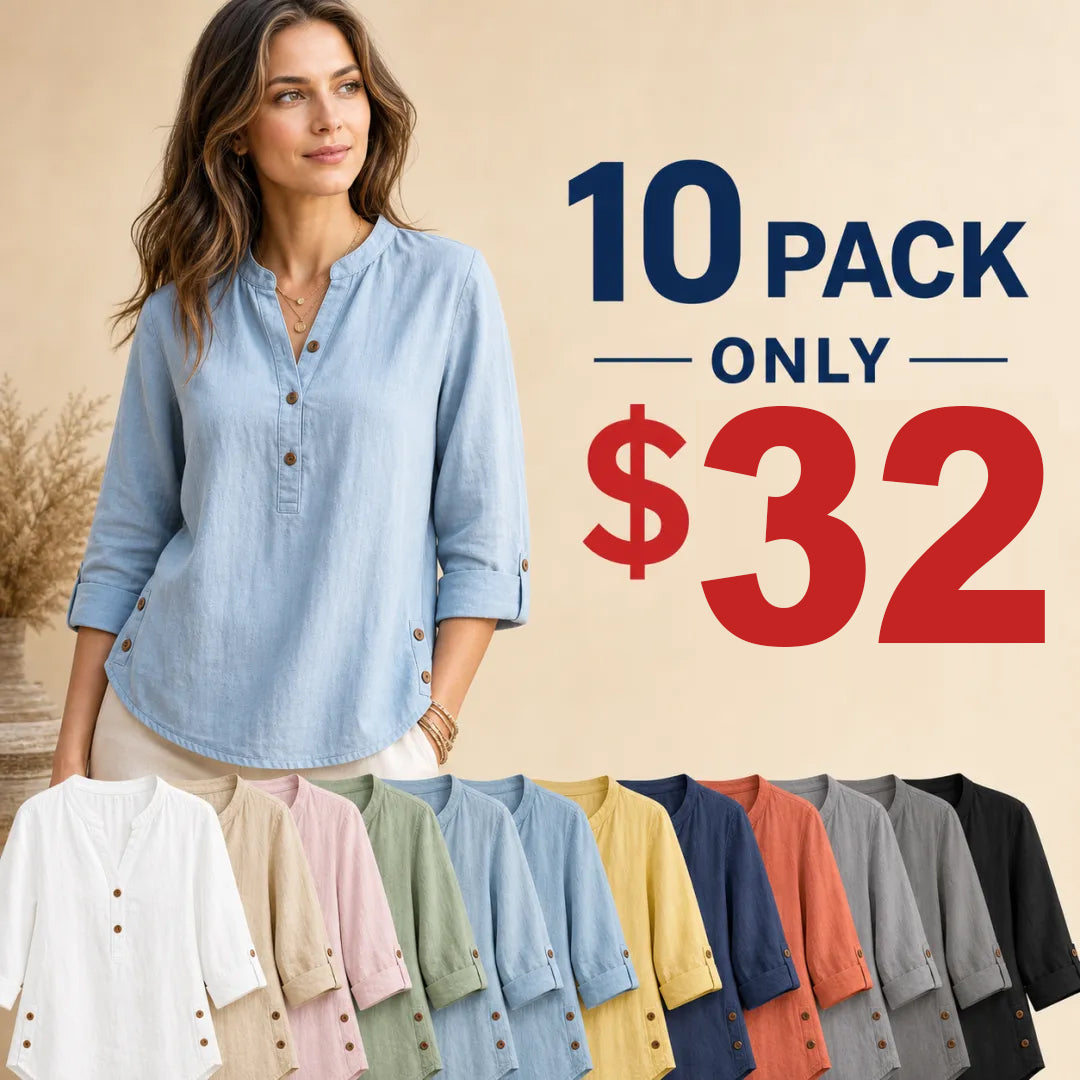 ⏰Clearance Sale⚡10 Pack Only $32⚡Women's Linen Mandarin Collar T-Shirt