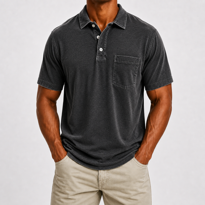 ☀️Limited Deal 8-Pack Men's Washed Cotton Blend Pocket Polo Shirts, Lightweight Breathable 3-Button Relaxed Fit