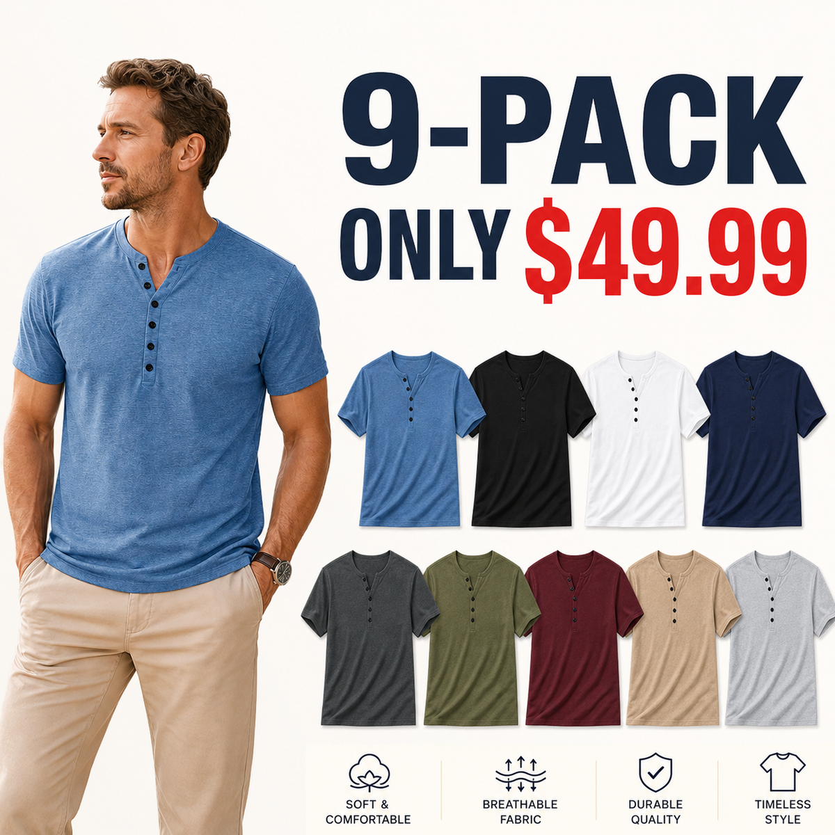 🔥CLEARANCE SALE🔥 Men's Short Sleeve Henley T-Shirt