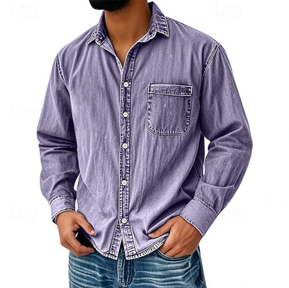 ⚡10 Pack for $32.99⚡ Men's Vintage Washed Cotton Denim Shirt