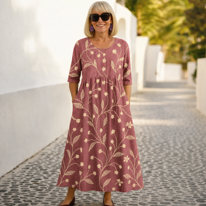 Pack & Save 8-Pack Women's Printed Round-Neck Empire-Waist Midi Dresses, Relaxed Casual Pocket Fit