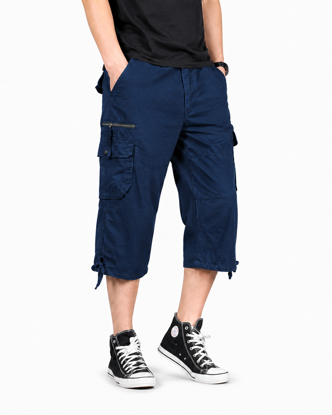 Limited Deal 8-Pack Men's Cropped Cargo Capri Pants, Utility Pocket Drawstring Hem Bundle