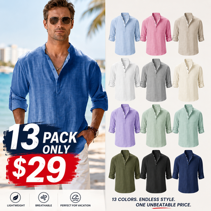 ⏰🎉Seasonal clearance — 13-pack for $29 👔Men's Cotton Linen Casual Long Sleeve Shirt