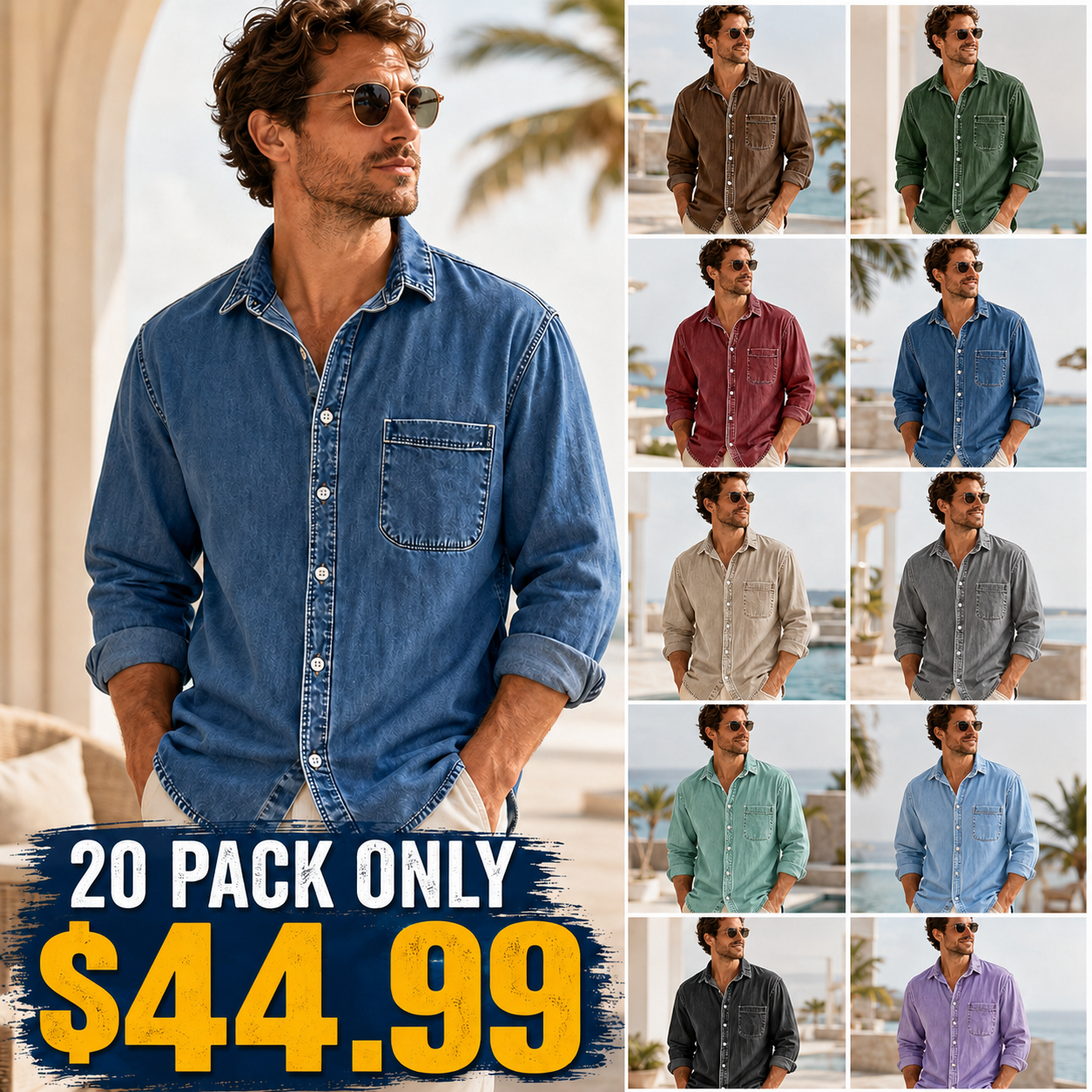 Clearance Sale: 10 pack for $32.99 – Men's Vintage Washed Cotton Denim Shirt