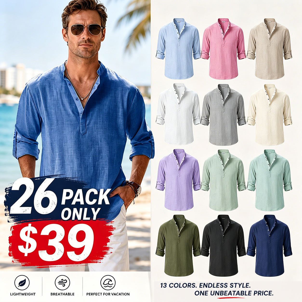 ⏰🎉Seasonal clearance — 13-pack for $29 👔Men's Cotton Linen Casual Long Sleeve Shirt