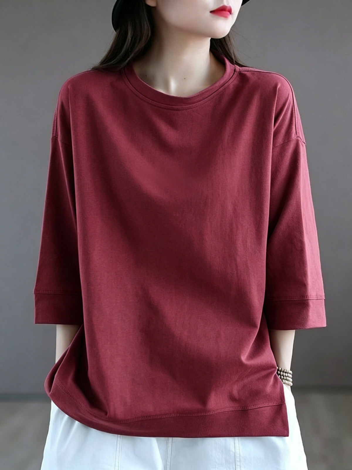 Women's Oversized Cotton Blend 3/4 Sleeve Crew Neck Casual Tee
