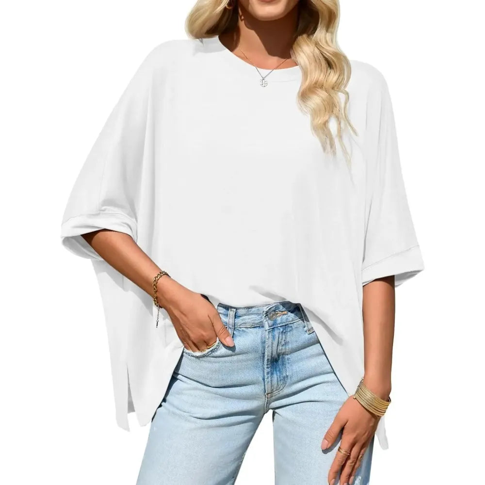 Women's Oversized Batwing Short Sleeve Tops