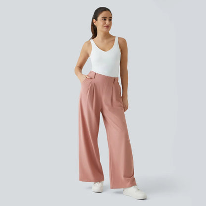 High Waisted Pocket Wide Leg Waffle Work Pants