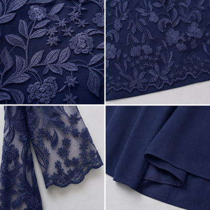 Women's Floral Lace Overlay Top & Wide-Leg Pant Set