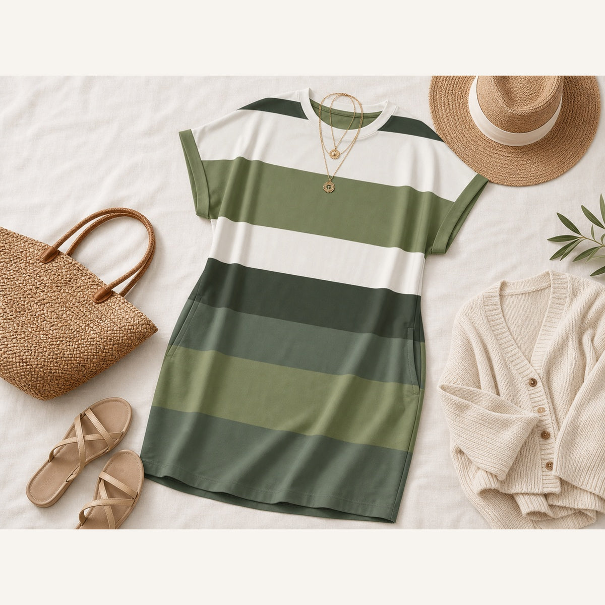 Women's Relaxed Striped T-Shirt Dress with Pockets