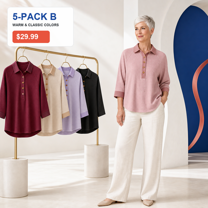 Women's Textured Three-Quarter Sleeve Polo Tunic