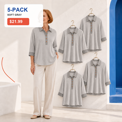 Women's Textured Three-Quarter Sleeve Polo Tunic