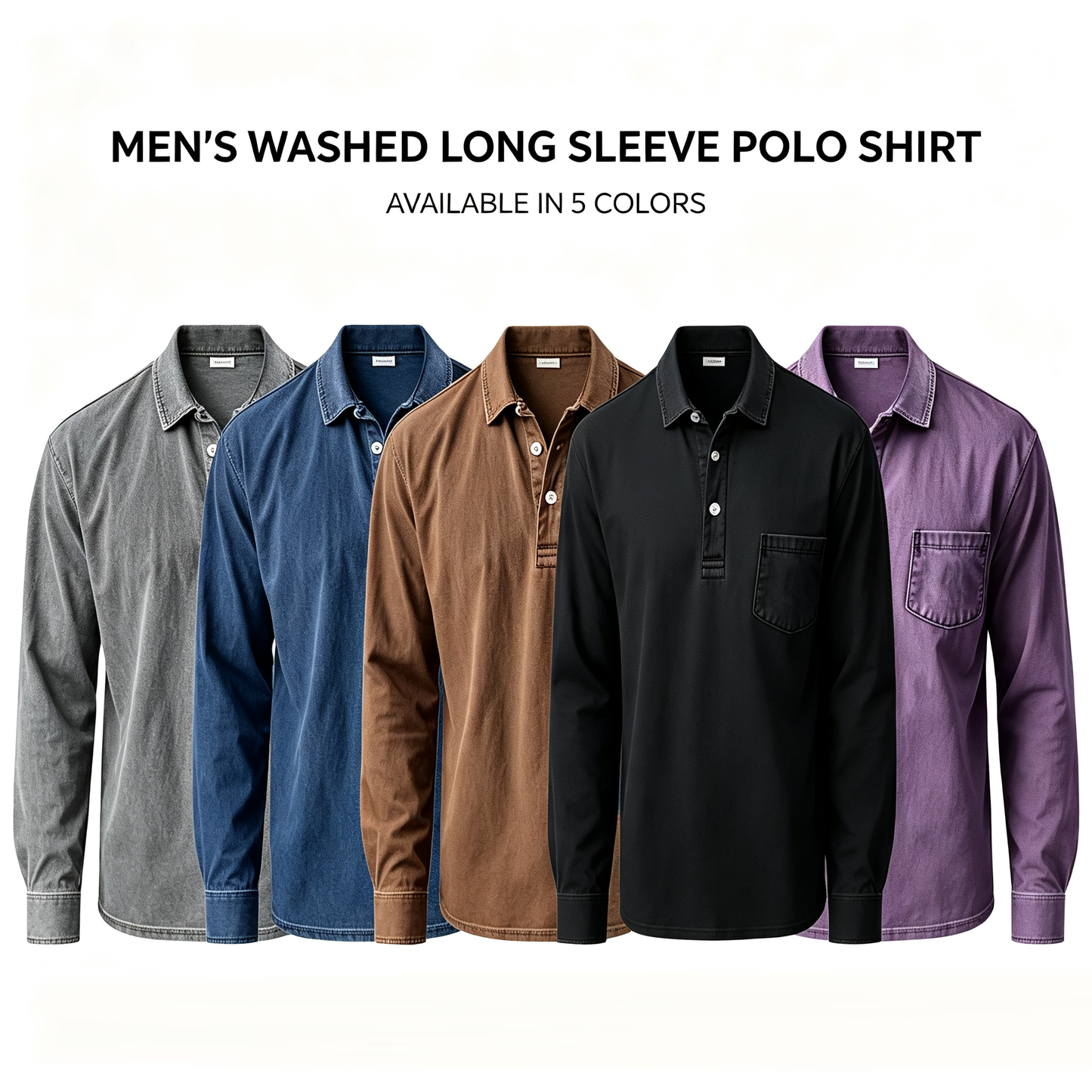 ⏰WAREHOUSE CLEARANCE⚡10 Pack for $32.99⚡Men’s Washed Long Sleeve Polo Shirt with Chest Pocket