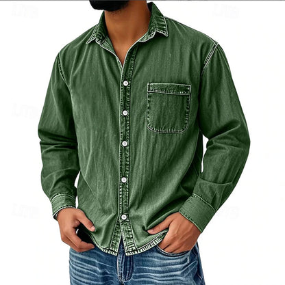 ⚡10 Pack for $32.99⚡ Men's Vintage Washed Cotton Denim Shirt