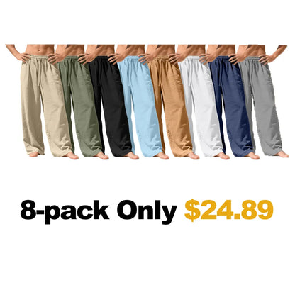 ⚡FINAL SALE⚡ Breathable Linen Pants for Men – Wide Leg Lounge Trousers with Elastic Waist