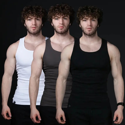Men’s versatile tank top that smooths bulges and enhances a strong, athletic fit.