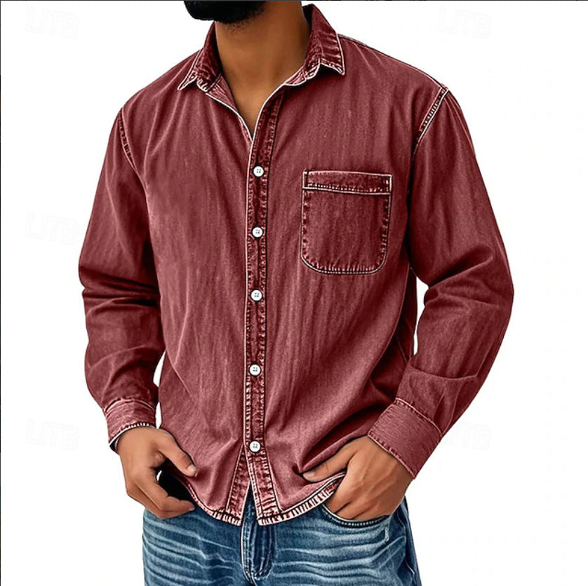⚡10 Pack for $32.99⚡ Men's Vintage Washed Cotton Denim Shirt