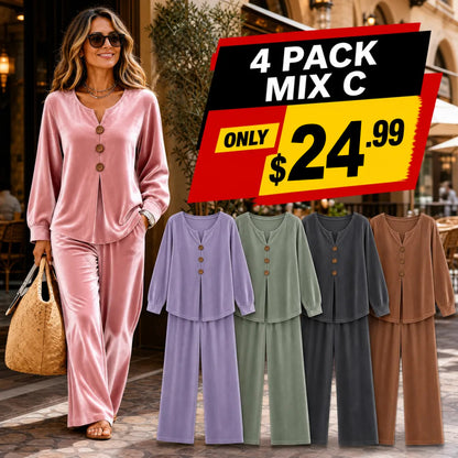 ⏰Clearance Sale⚡12-Pack Only $37.99⚡Women's Velvet Three-Button Two-Piece Lounge Set