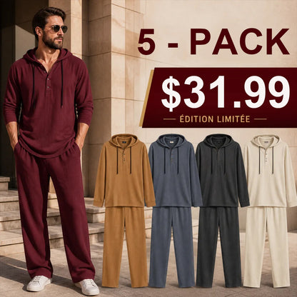 ⏰Clearance Sale⚡10-Sets Only $37.99 ⚡ Two-Piece Linen Set with Hooded Henley Top and Relaxed Trousers