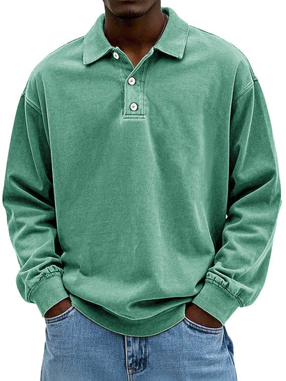 CLEARANCE SALE🔥 Men's Fashion Retro Washed Distressed Cotton Lapel Long Sleeve Polo Shirt