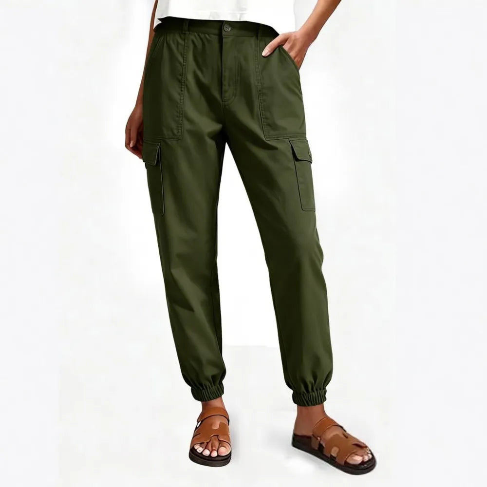 ⚡FINAL SALE⚡ Lightweight Cotton-Blend Cargo Joggers for Women – Elastic Cuff Utility Pants