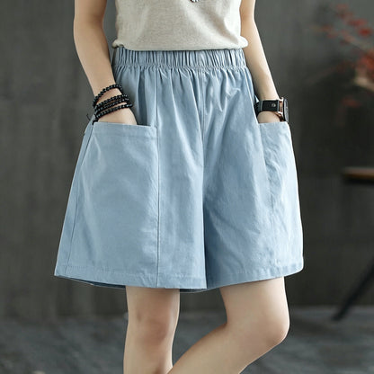 Casual High-Waist Elastic Pocket Shorts – Summer Comfort for Women