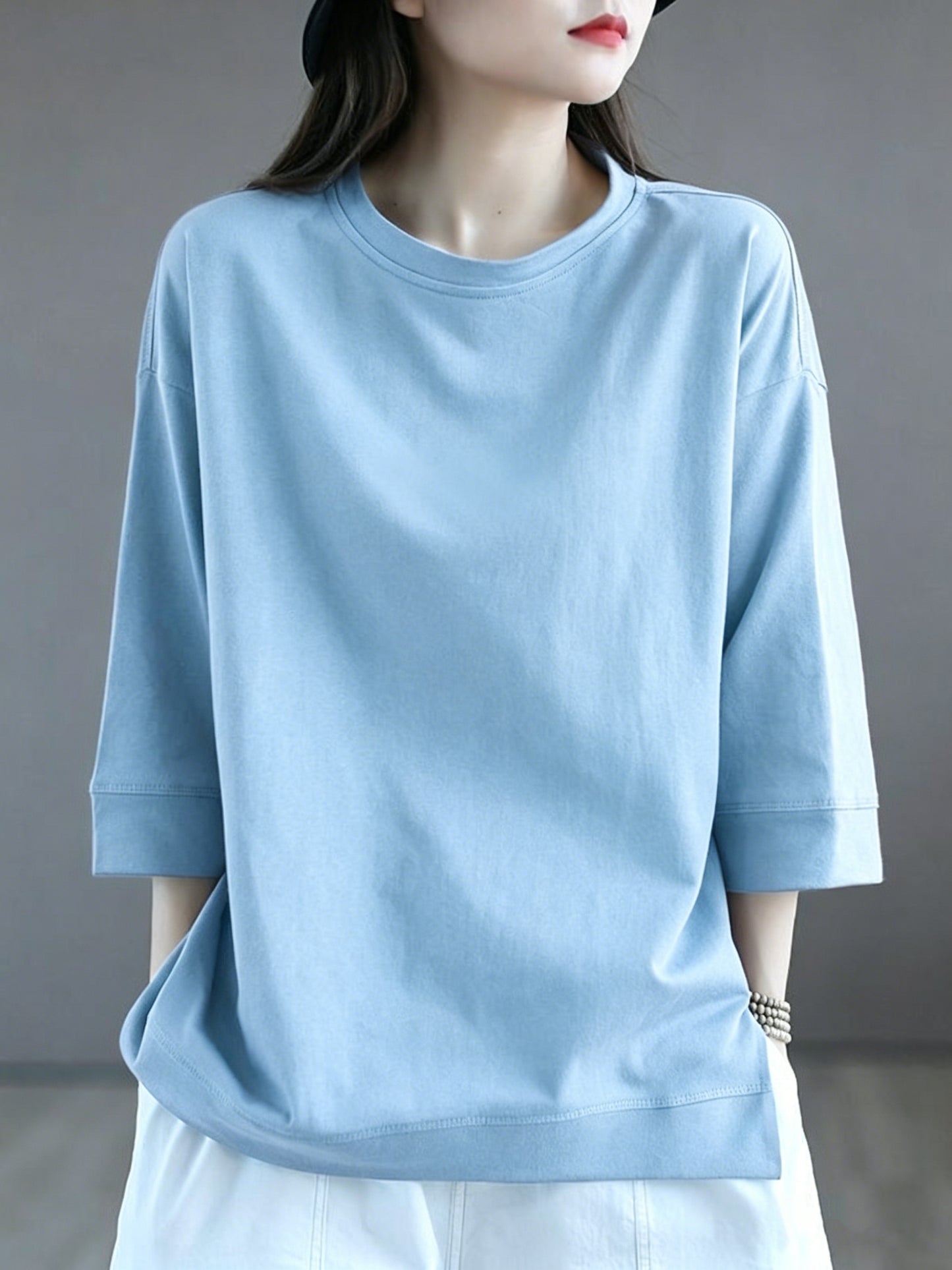 Women's Oversized Cotton Blend 3/4 Sleeve Crew Neck Casual Tee