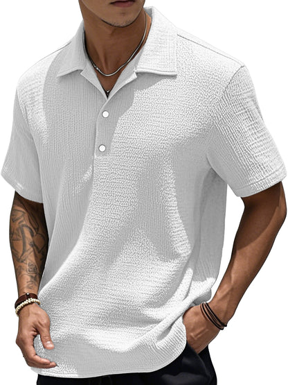 Men's Fashion Retro Pleated Fabric Short-sleeved Polo Shirt