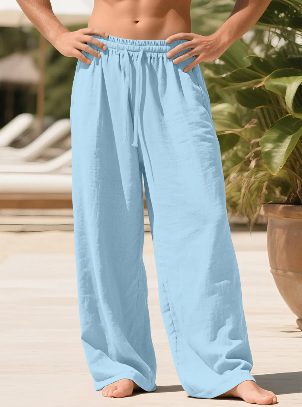 ⚡FINAL SALE⚡ Breathable Linen Pants for Men – Wide Leg Lounge Trousers with Elastic Waist