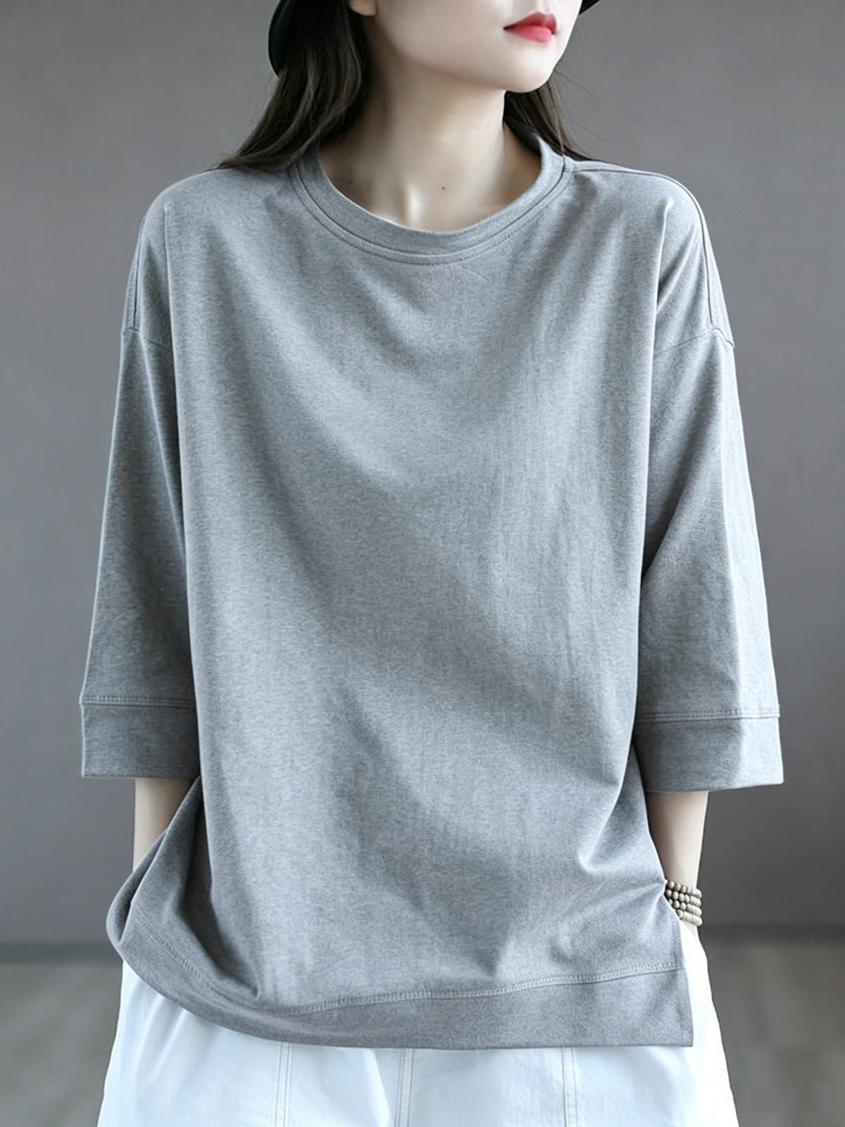 Women's Oversized Cotton Blend 3/4 Sleeve Crew Neck Casual Tee