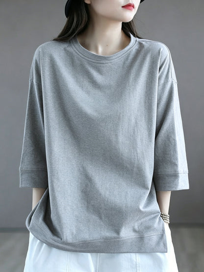 Women's Oversized Cotton Blend 3/4 Sleeve Crew Neck Casual Tee